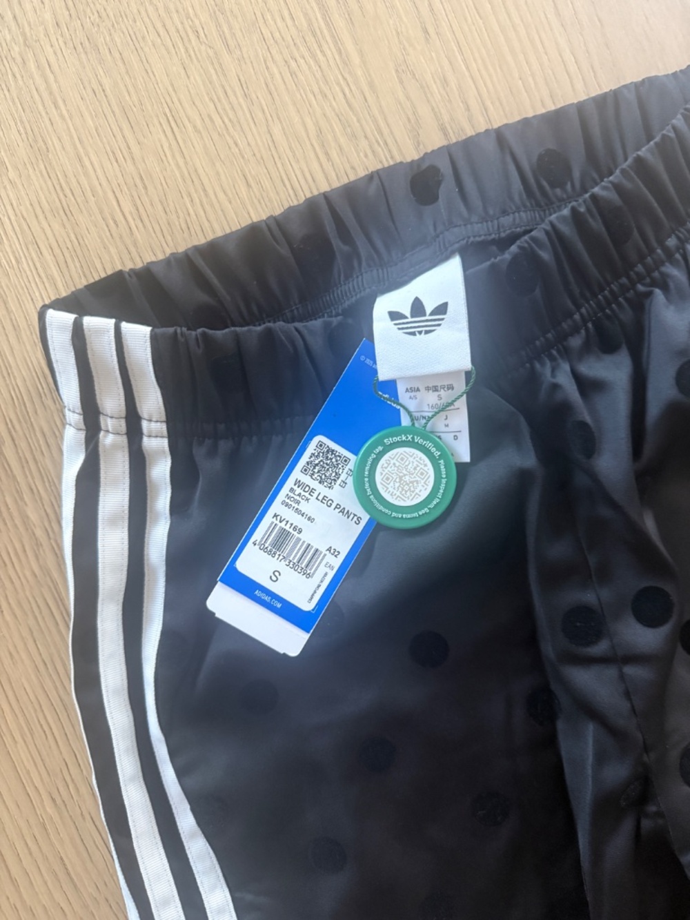 adidas Black Polka Dot Wide-Leg Track Pants with White Stripes - Picture 7 of 7